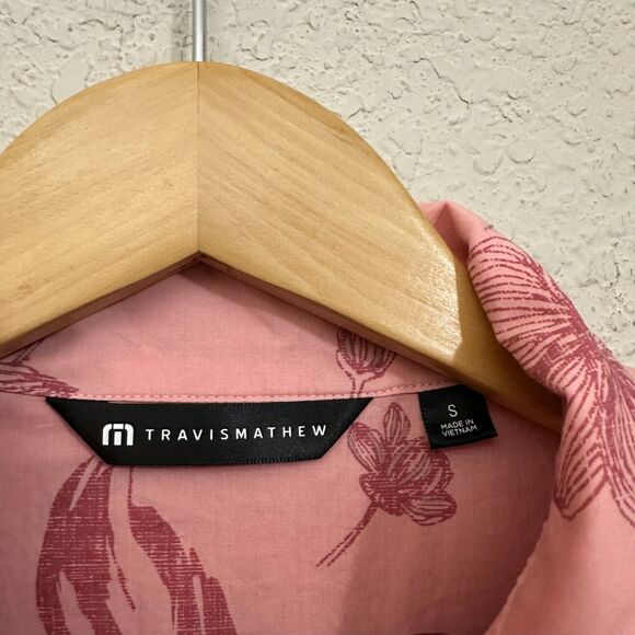 TRAVIS MATHEW Yacht Rockin Floral Camp Shirt Peach Pink Button Up LS - Picture 7 of 11